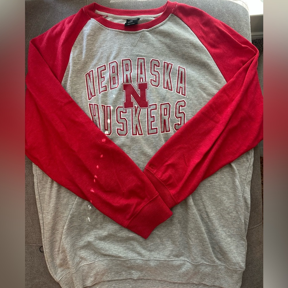 Colosseum Nebraska Huskers Red and Gray Crewneck Sweater